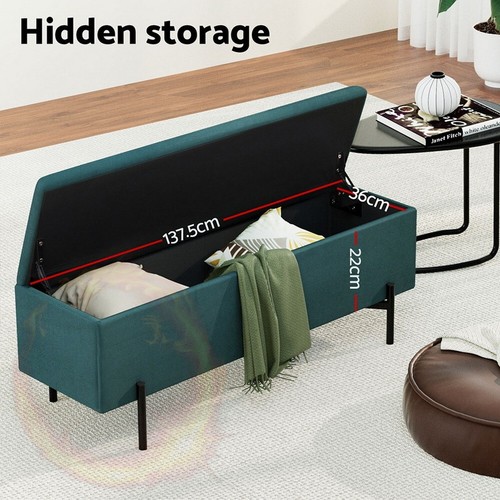 Artiss Storage Ottoman Blanket Box 140cm Velvet Green - Picture 5 of 7