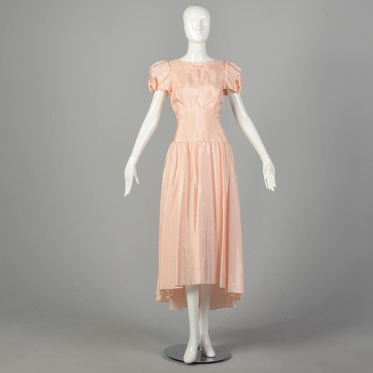 Small 1980s Alfred Angelo Dress Pink Bow Drop Waist Prom Dress VTG