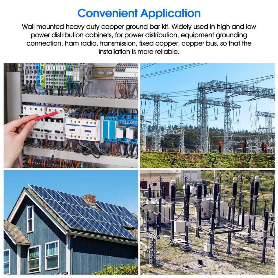 Wall Mount Copper Ground Bar Kit , 10" Ground Bar with 16 Terminal Positions - Image 2 of 4