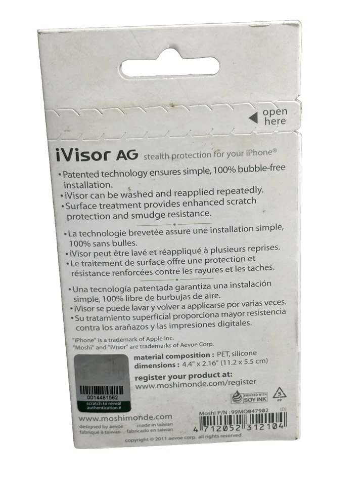 Moshi iVisor AG Protector de Pantalla Avanzado para iPhone 4/4S (Blanco) Foto 4 de 4