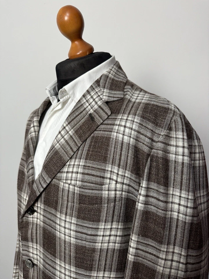 Chaqueta deportiva a cuadros Kiton Plaid 3 btn lana cachemir seda lino IT58 US48 p2p 24 Foto 3 de 4