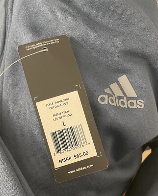 $65 Adidas Fleece Tech Hoodie 1/4 Zip Sweater Performance Navy Blue Mens Size L