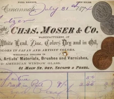 1874 Chas Moser & Co. Paint Supply Billhead Receipt Cincinnati OH 1800s Ephemera