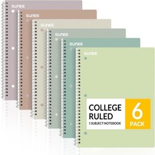 Spiral Notebooks 6 Pack 1-Subject College Ruled Paper 8" x 10-1/2" 70 Sheets per