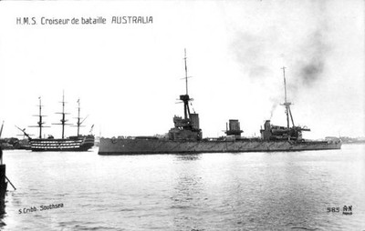 British Royal Navy Battleship Cruiser Hms Australia Shipping Naval Old Photo