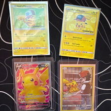 Pikachu 4-Card Lot Holo Promo English: Ash's Pikachu SM111 SM112 SM113, SWSH143