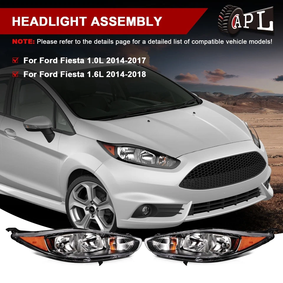For 2014-2015 Ford Fiesta 1.0l 1.6L Headlights Assembly Projector Pair Headlamps - Image 2 of 4