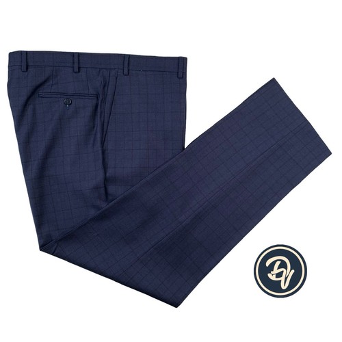 Hombre 38 x 33 Canali 1934 Azul Marino Mini Cuadros Moderno Para Lana Pantalones