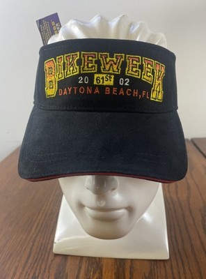 Daytona Bike Week 2002  Sun Visor Hat Black  Orange Embroidered Adjustable NOS
