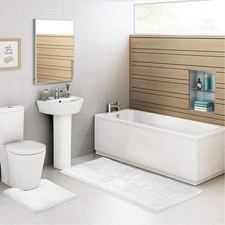 3pc Non-Slip Shaggy Chenille Bathroom Mat Set, Includes 24 x 21 Inches U-Shap...