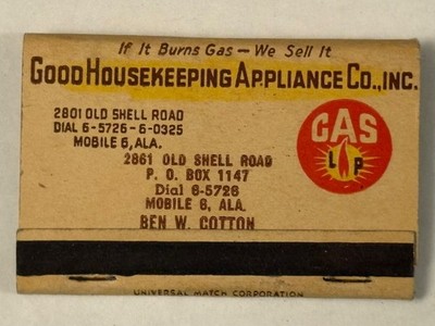 Good Housekeeping Appliance Co Full Matchbook 40 Strike Alabama Superior Gas AL