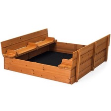Kids Cedar Sandbox Sturdy Outdoor Bench Seat Complete Set