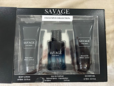 Fragrance Couture Savage for Men Toiletries Set Spray, Body Lotion & Shower Gel