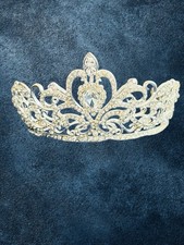 Wedding Bride Pageant Tiara Mini Crown Crystal Silver Toned 3.75  -2.25  