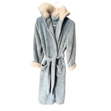 L.L. Bean Plush Pale Blue Sherpa-Lined Hooded Robe Women's Size Small
