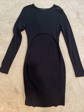 Forever 21 Black Dress Size Large Open Front Knee Length Long Sleeve Crew Neck
