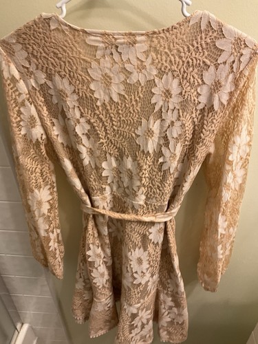 Neu Halfisland kleines Kleid Wickel bestickt Spitze Blumen beige launisch Twee Boho - Bild 11 von 15