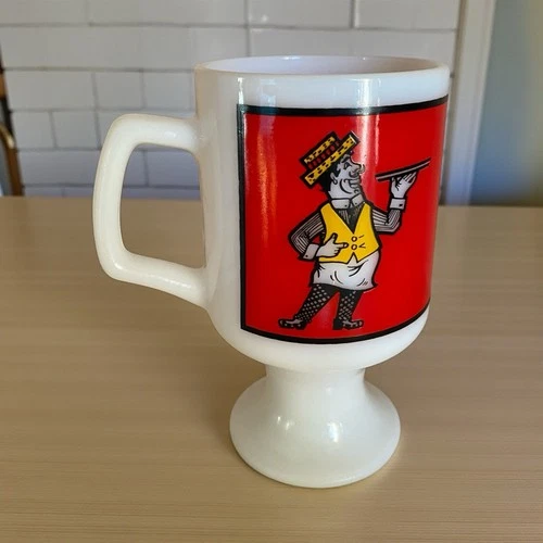 Kens Pizza Mug Milk Glass Cup Vintage Ken's Advertising Footed Pedestal MCM