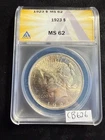 GORGEOUS Shine 1923 $1 Silver Peace Dollar MS 62 ANACS ESTATE US Coin cb626