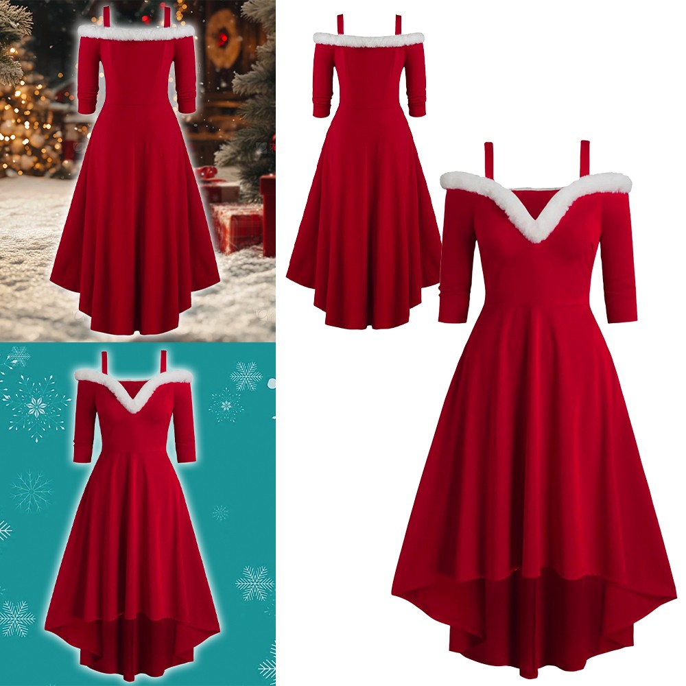 Lady Sexy Mrs Santa Claus Outfit Xmas Party-Costume V Neck Christmas Fancy Dress image 2