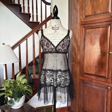 Vintage Hanky Panky Black Nude Lace Babydoll Lingerie Dress