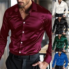 Satin Silk Long Sleeve Shirt for Men Casual Shirts Wedding Party Disco Club