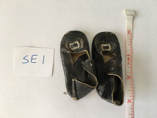 SE1- Antique 2.75" Black Kid Leather Shoes for Bisque Fashion Doll Victorian Era