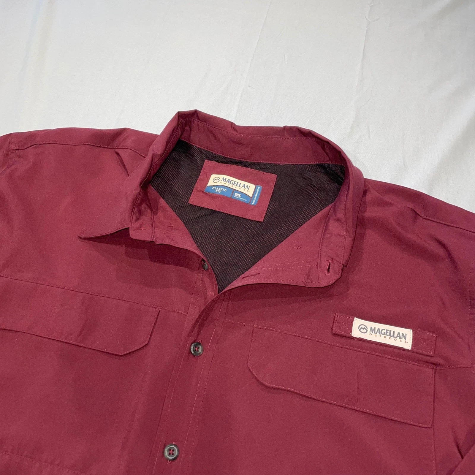 Magellan Outdoors Barton Creek Fishing Shirt Mens 2XL Maroon Long Sleeve