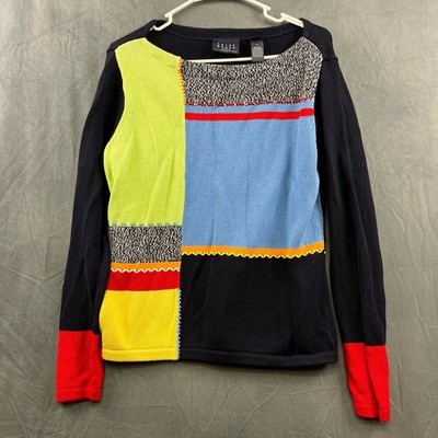 Crazy Horse Women's Medium Sweater 90's Y2K Color Block Liz Claiborne Knit Artsy