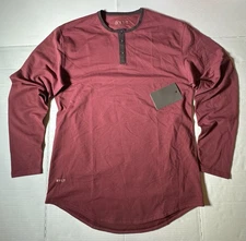 NWT BYLT Drop Cut LS Henley LUX 3 Button T Shirt Burgundy Brown Men Size Medium