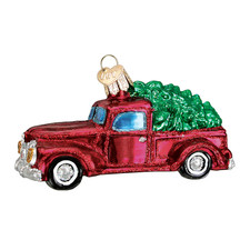 Old Red Truck with Tree Blown Glass Tree Ornament by Old World Christmas