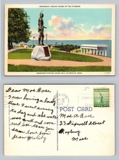 Plymouth, MA-Massachusetts, Massasoit Statue Coles Hill, Vintage c1941 Postcard