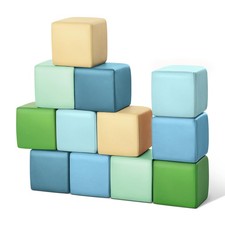 Foam Building Blocks for Toddlers  12-Pieces Wipeable Leather Stacking Cubes K...
