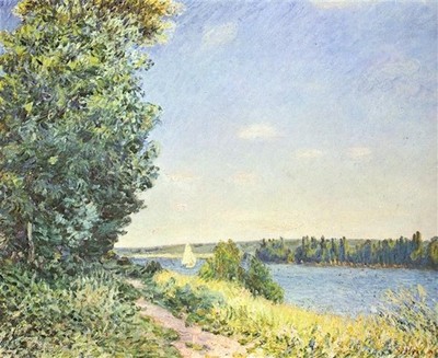 Alfred Sisley Normandie Der Wasserweg am Abend bei Sahurs 1894 Vintage Kunst