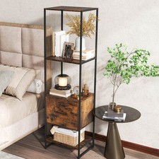 5-Tier Bookshelf w/ 4 Open Shelves Storage Drawer Modern Book Storage Organizer