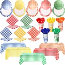 Plaid Party Supplies for 40 People - Complete Table Setting for Events