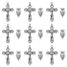20Pcs Rosary Kits Cross and Center Medal Charms Tibetan Silver Alloy Catholic...