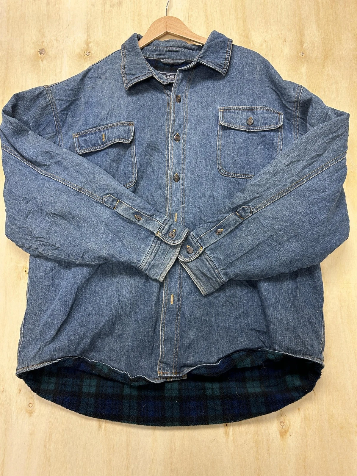 Susquehanna Trail Jacket Mens 2XL Blue Quilted Lined Ramie Collared Denim