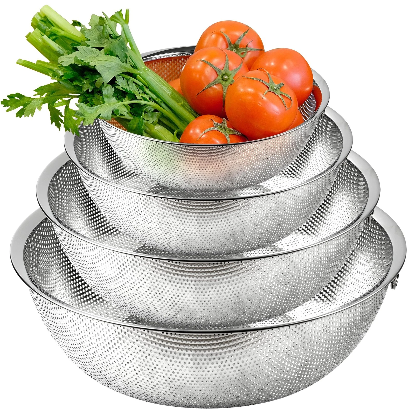 Premium 18/8 304 Stainless Steel Micro-Perforated Small and Big Colander Set ...