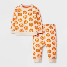 Cat Jack Baby Halloween Pumpkin Sweatshirt Joggers Set, 18 Months, Cream