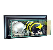  Wall Mounted Glass Double Mini Helmet Display Case Black  Molding Free Shipping