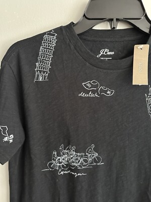 New J Crew XS Travel Tee J7880  Sketch  Destinations Graphic Brooklyn Europe NWT