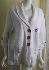 Nwt Focus Sz L White Ribbed Hand-painted Ooak Art Jacket Funky Lux