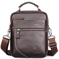 100% Genuine Leather Men's Sling Shoulder/Messenger Bag Double Zipper 8" Handbag