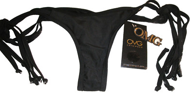 OMG Strappy Sides Black Swim Bikini Bottoms, XL   NWT