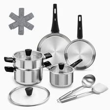 Stainless Steel Cookware Set 14piece Pots And Pans Set Kitchen Cooking Pan Set W