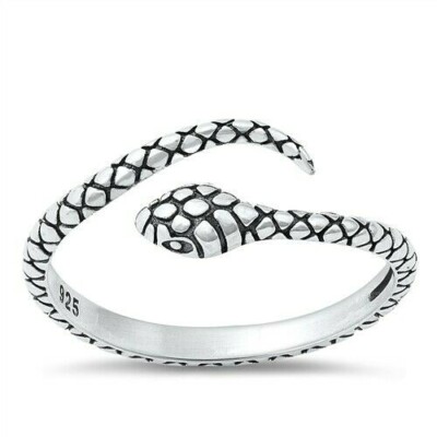 Snake Ring Genuine Solid Sterling Silver 925 Oxidized Face Height 7.3 mm Size 4