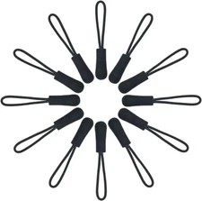 Black Zipper Pulls Fixer Nylon Cord Extension Zipper Tab Tag Replacement 20 Pcs