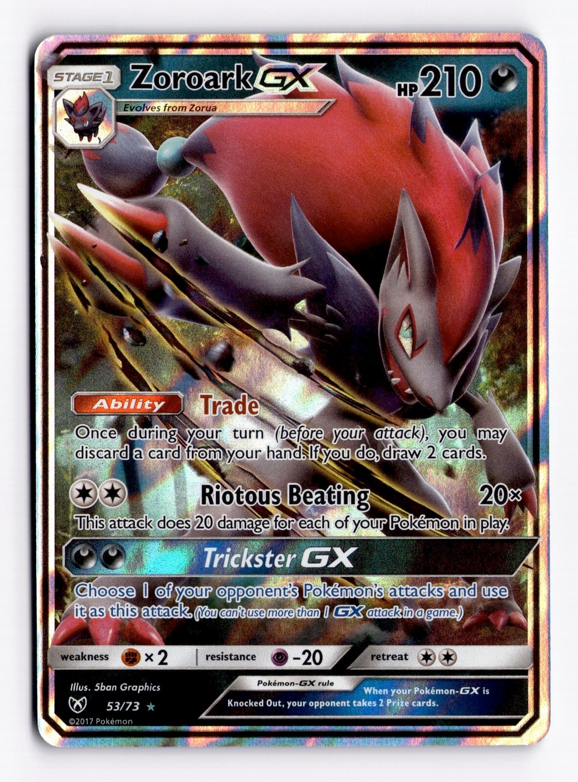 Zoroark GX 53/73 Ultra Rare - Shining Legends Pokemon Card - Near Mint