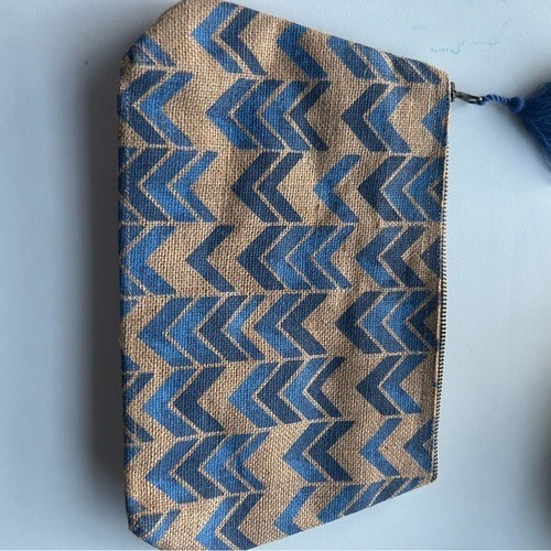 Neiman Marcus Woven Zipper Pouch Tassel Geo Print Jute - Bild 4 von 6